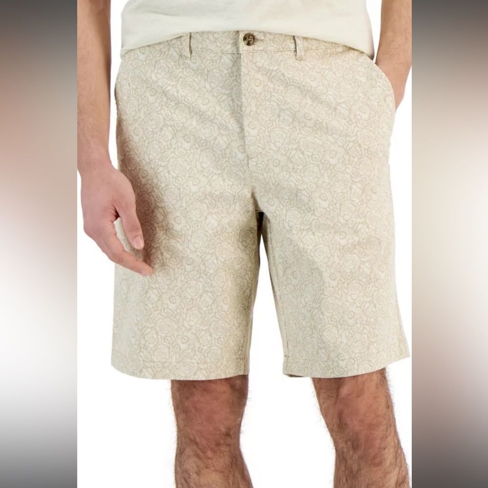 Alfani Men's Shorts Classic Fit Linear Floral Print 10" Twill